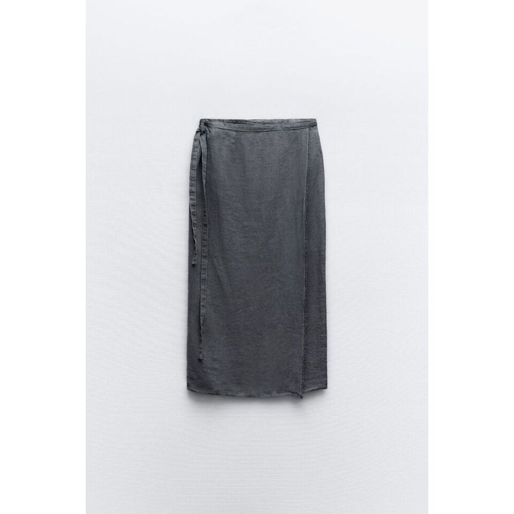 Dark Gray Zara Linen Tie-Waist Maxi Wrap Skirt (NWT) - Picture 5 of 8